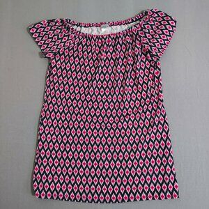 Tommy Bahama Midi Dress women's size M black pink white geometric pattern light